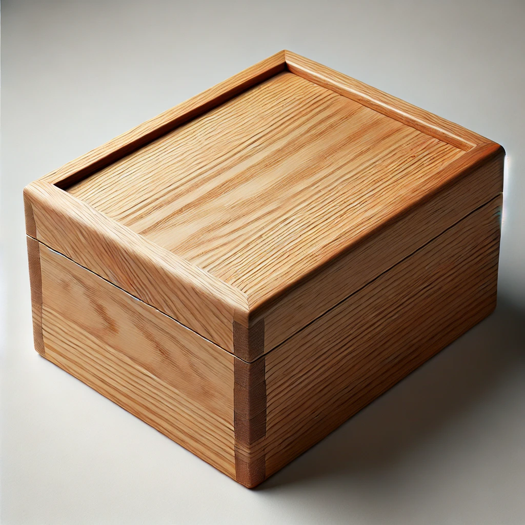 Natural wood storage box, smooth edges and minimalist design