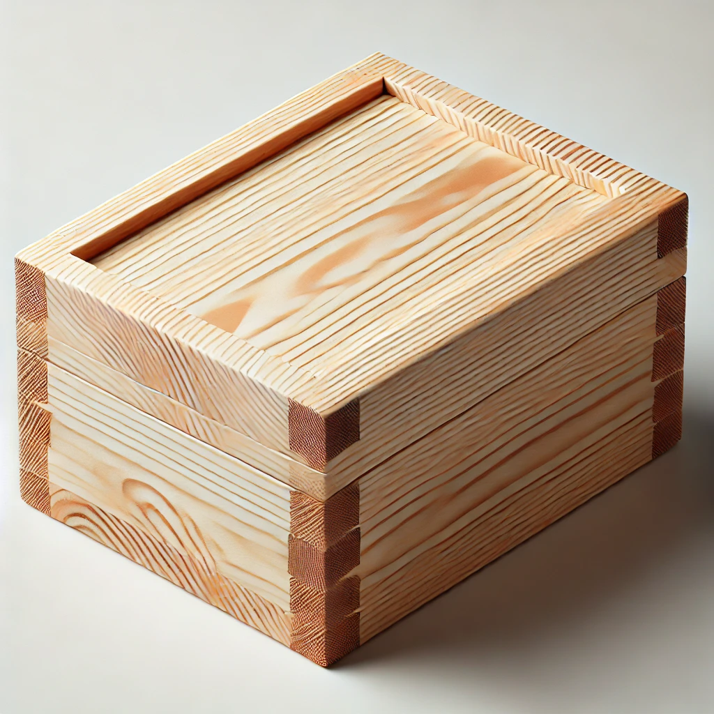 Light wooden storage box, interlocking corner joints for durability