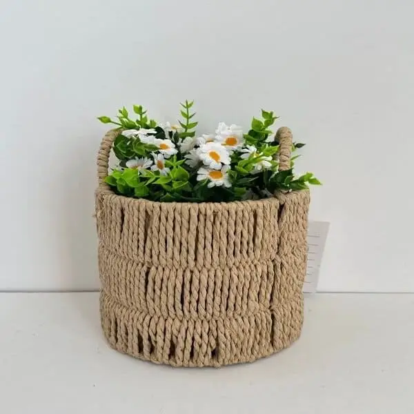 Natural woven basket with flowers
