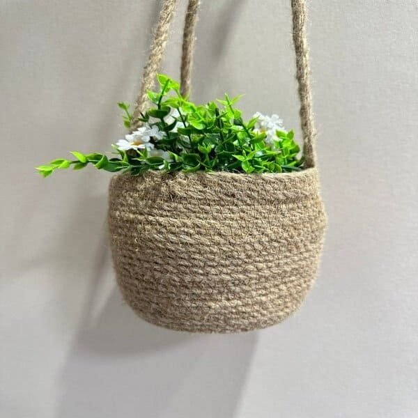 Hanging woven plant basket