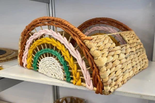 Colorful rainbow-shaped woven storage basket