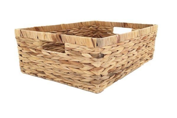 Handwoven water hyacinth storage basket, natural color