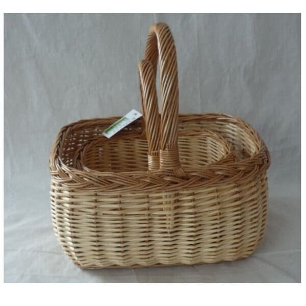 Hand-woven wicker basket with handle
