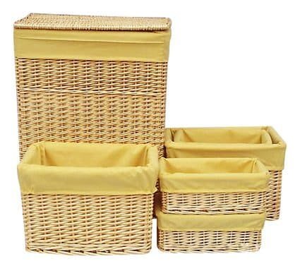 Yellow-lined woven storage baskets