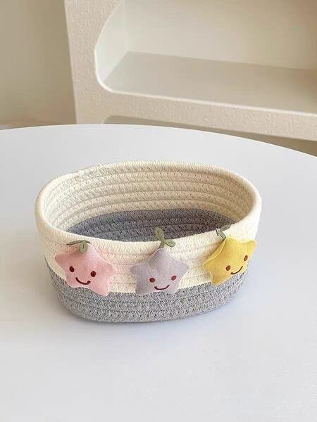cotton rope basket with star motifs for home organization