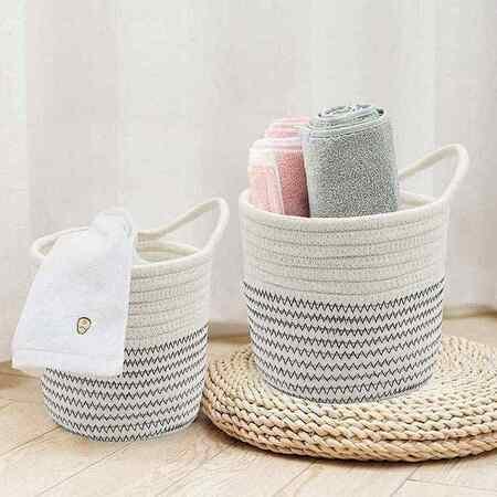 cotton rope baskets for bathroom towel storage with chevron pattern