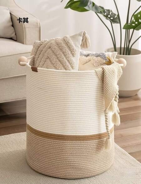 handwoven cotton rope basket for living room