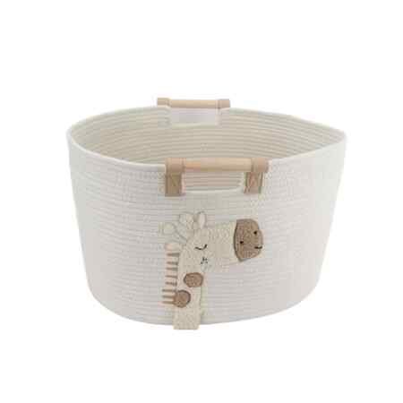 White cotton rope basket with wood handle