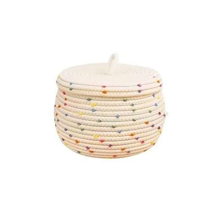 cotton rope round storage basket with lid
