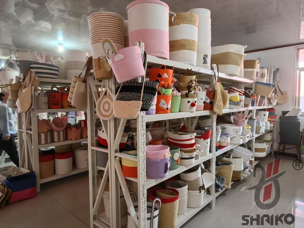 cotton rope storage basket display in warehouse